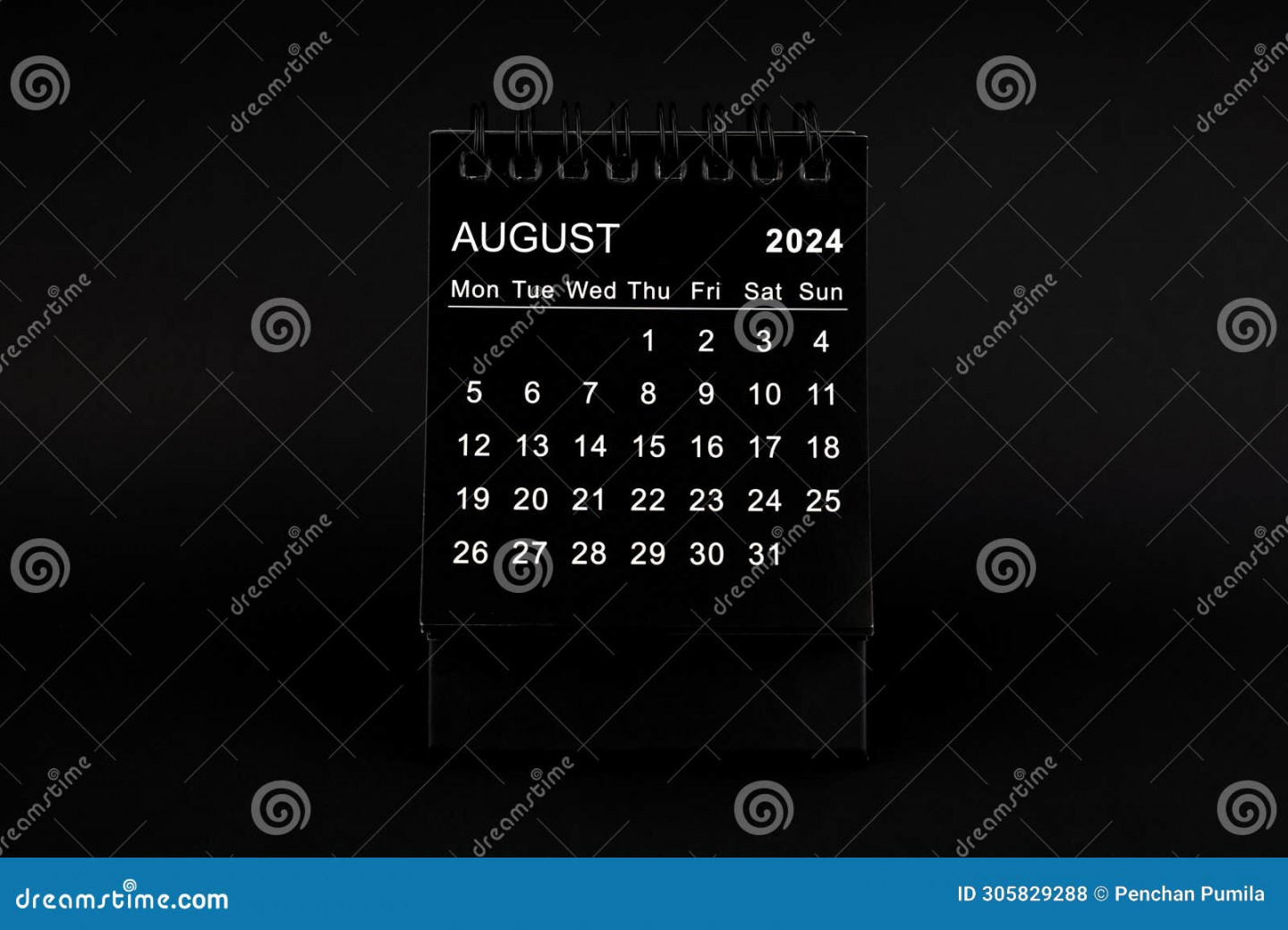 Black Calendar for August