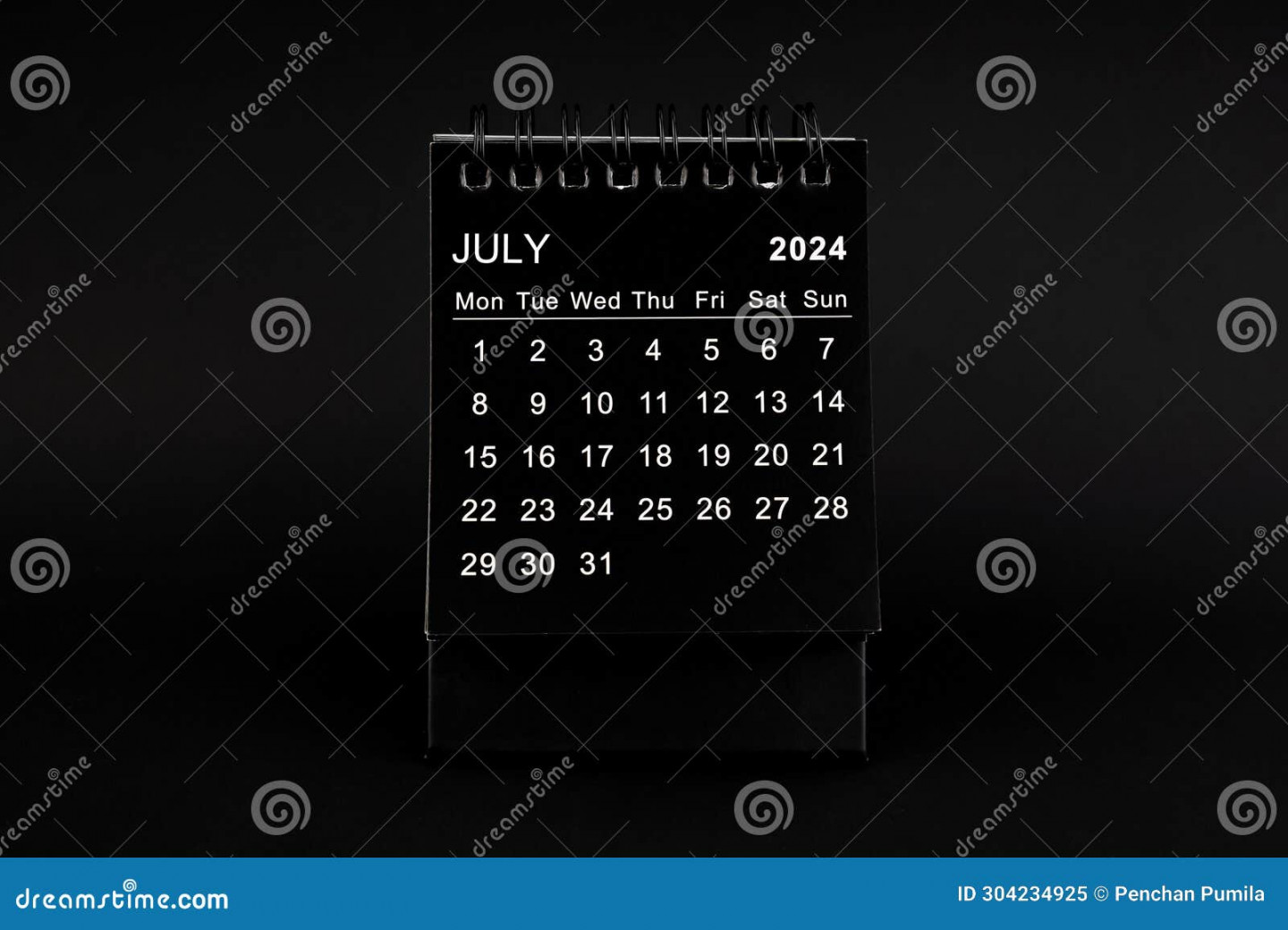 Black Calendar for July