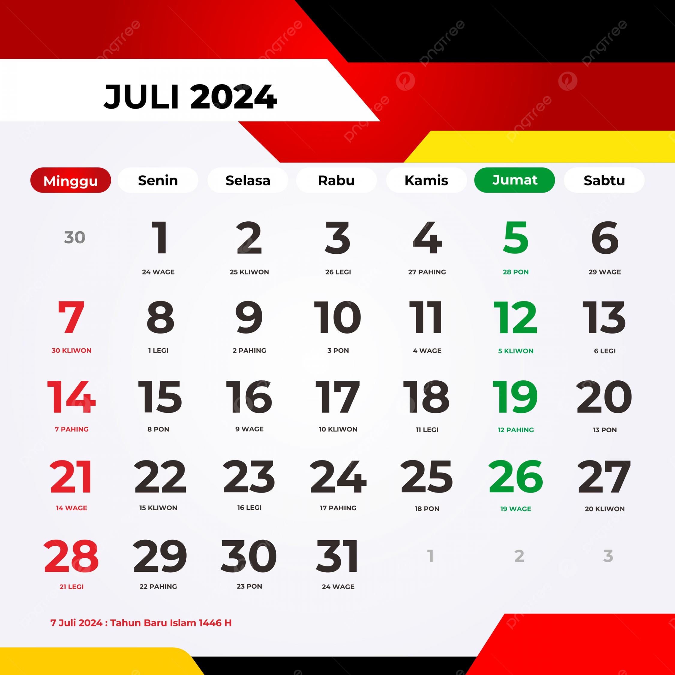 July  Calendar Complete With Red Dates And National Holidays