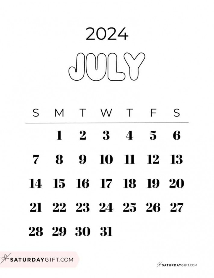 July  Calendar -  Cute & FREE Printables  SaturdayGift