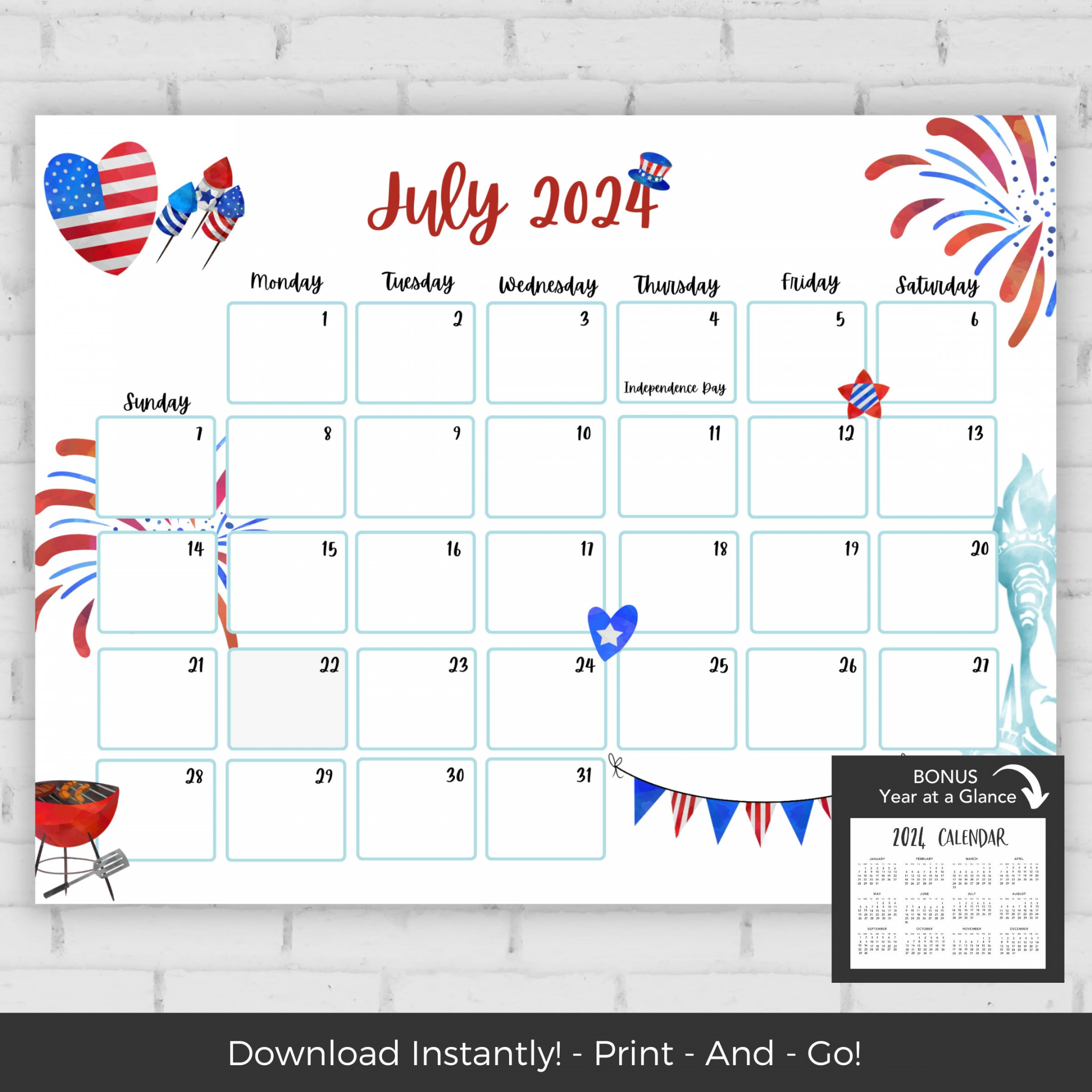 July  Calendar, Kids Calendar Printable, Calendar