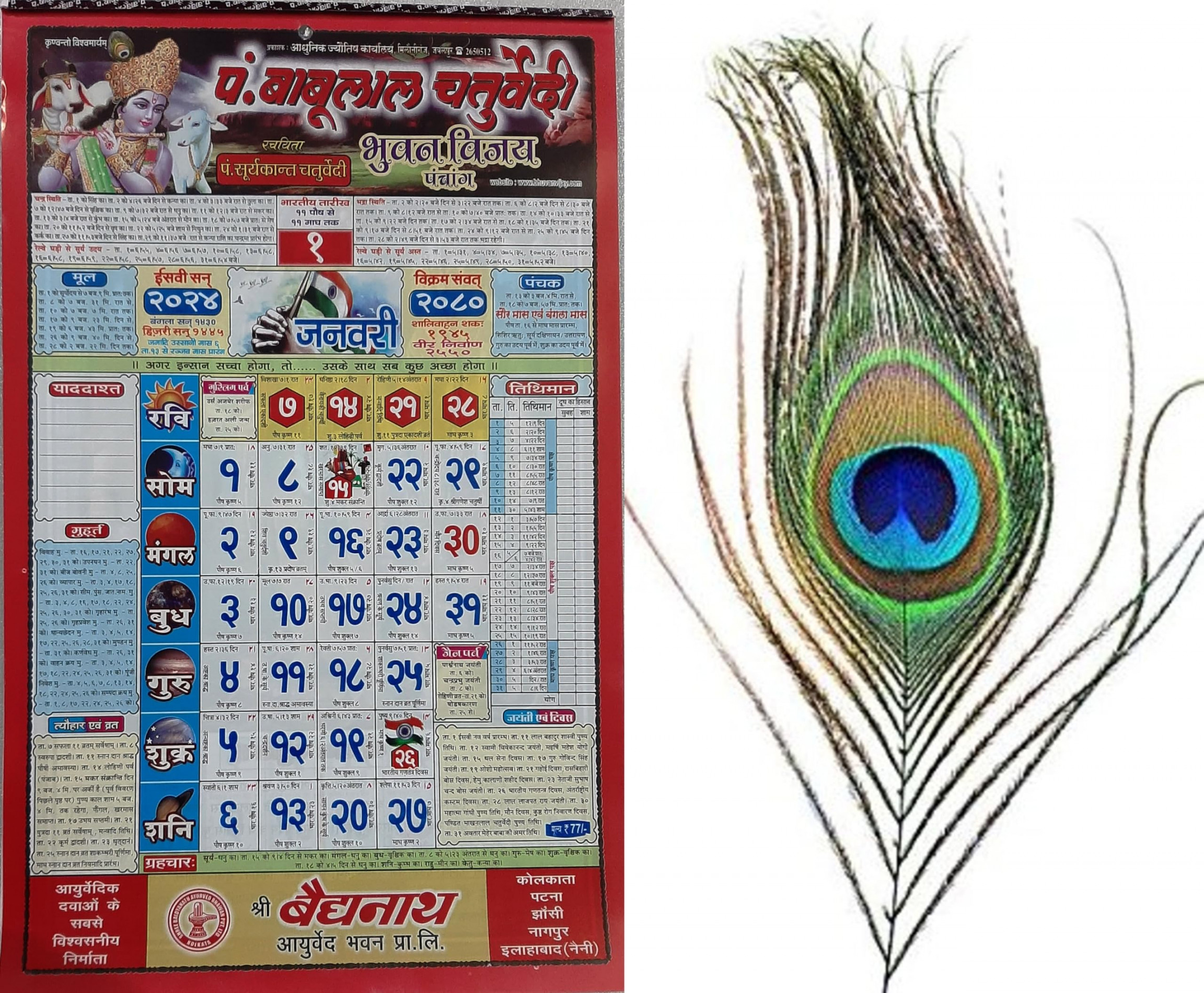 Pandit Babulal Chaturvedi Panchang  Calendar New Year Hindi