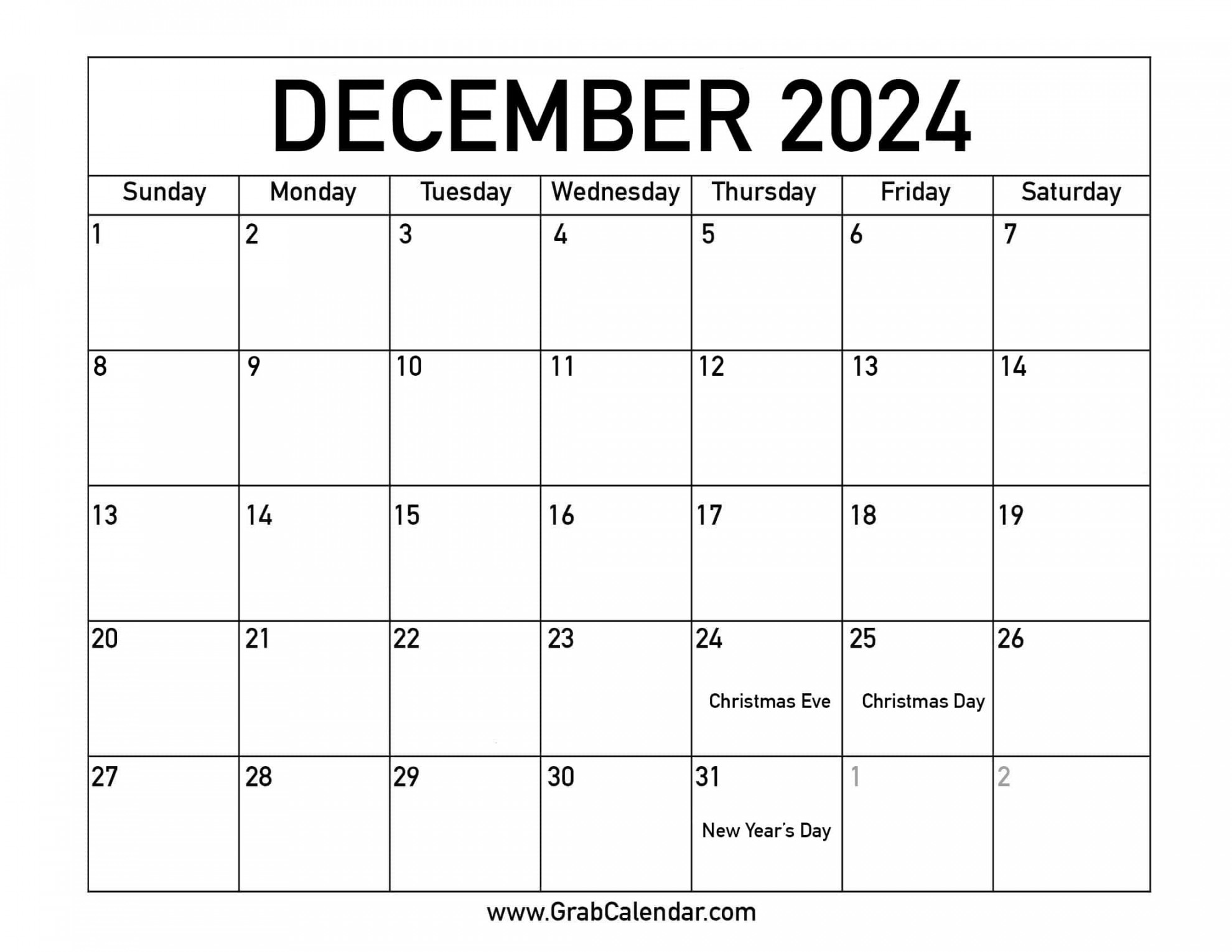 Printable December  Calendar