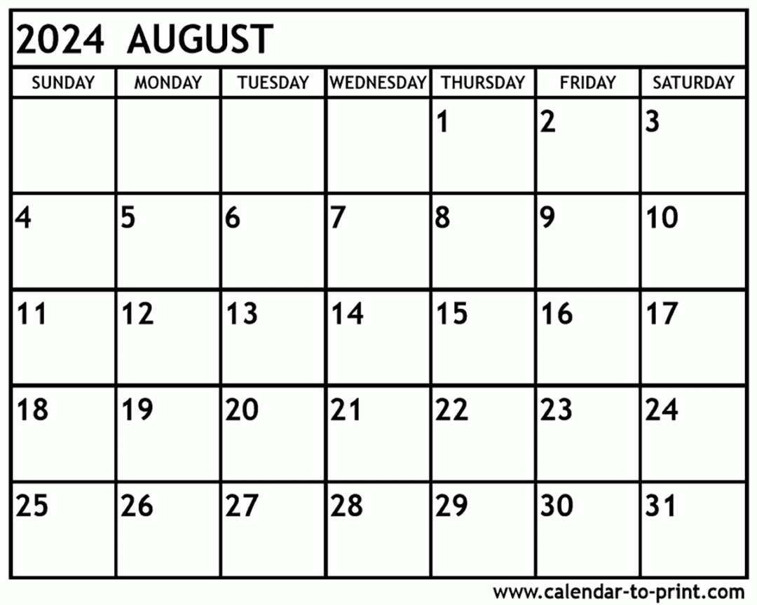 August  Calendar Printable