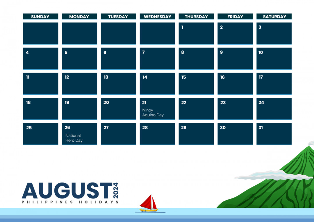 August  Calendar with Holidays Philippines Templates - Edit