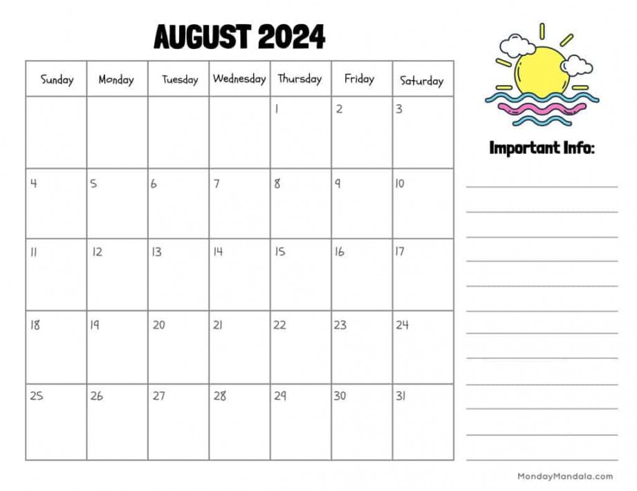 August  Calendars ( Free PDF Printables)