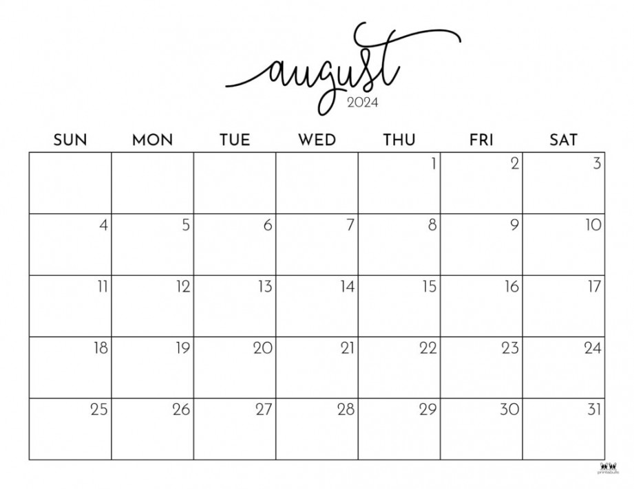 August  Calendars -  FREE Printables  Printabulls