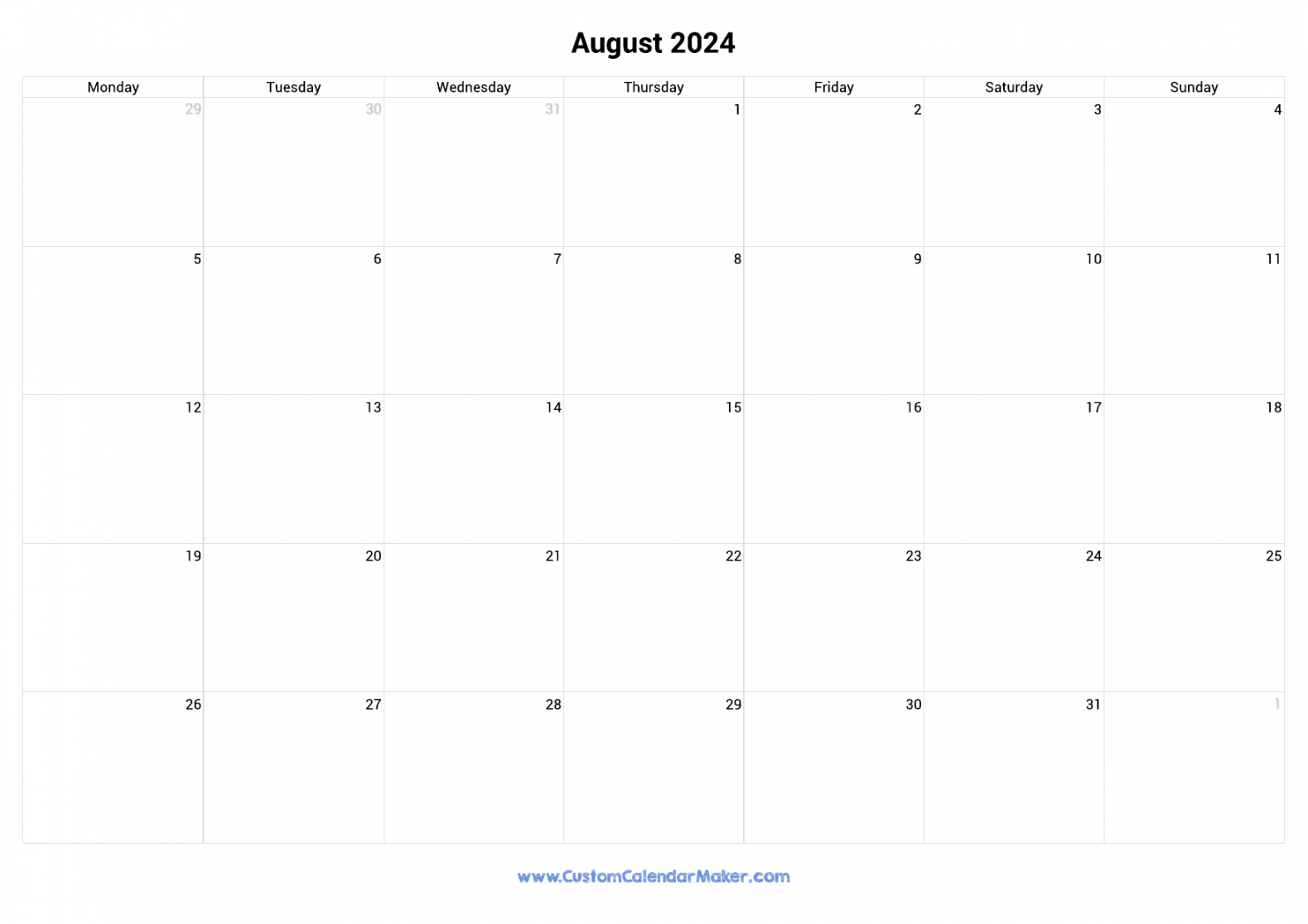 August  Printable Calendar With UK Bank Holidays