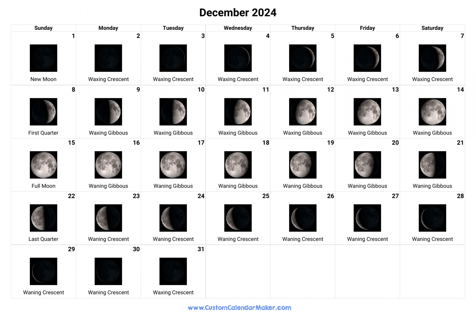 December  Moon Phases Calendar