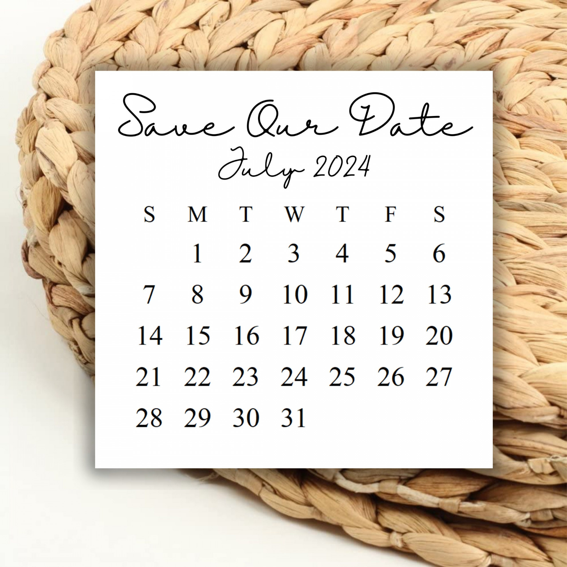 DIGITAL  July Square Calendar Printable Digital Download for