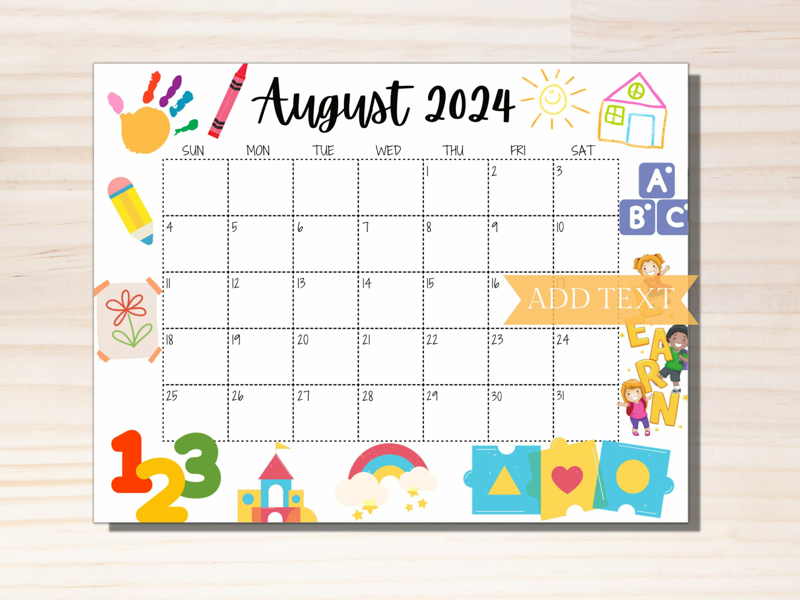 EDITABLE August  Calendar, Printable Calendar , Preschool