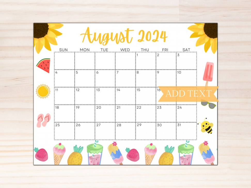 EDITABLE August  Calendar, Printable Calendar , School Calendar,  Kids Classroom Calendar, Sunflower Calendar, Summer Planner - Etsy