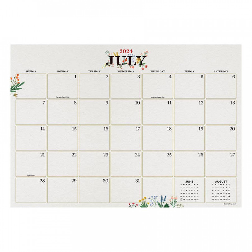 Floral Medium Desk Calendar, July  - June