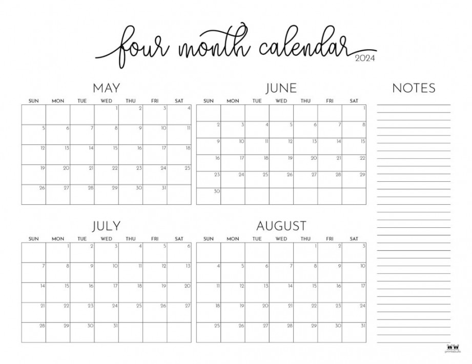 Four Month Calendars -  FREE Printables  Printabulls