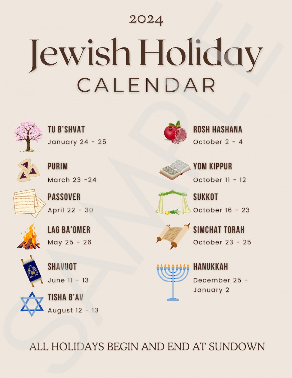 Jewish Holiday Calendar - Etsy