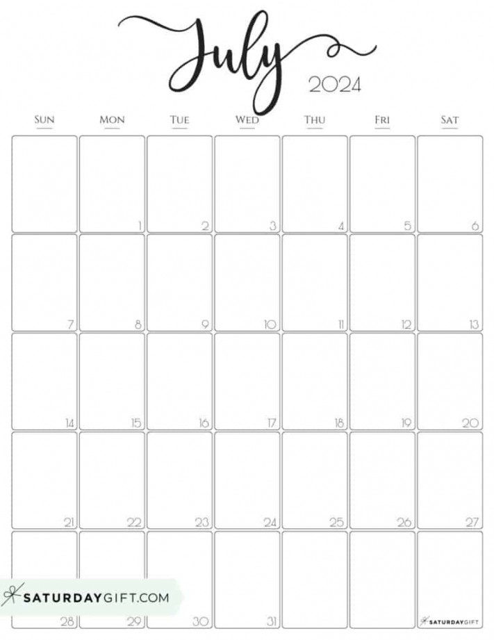 July  Calendar -  Cute & FREE Printables  SaturdayGift