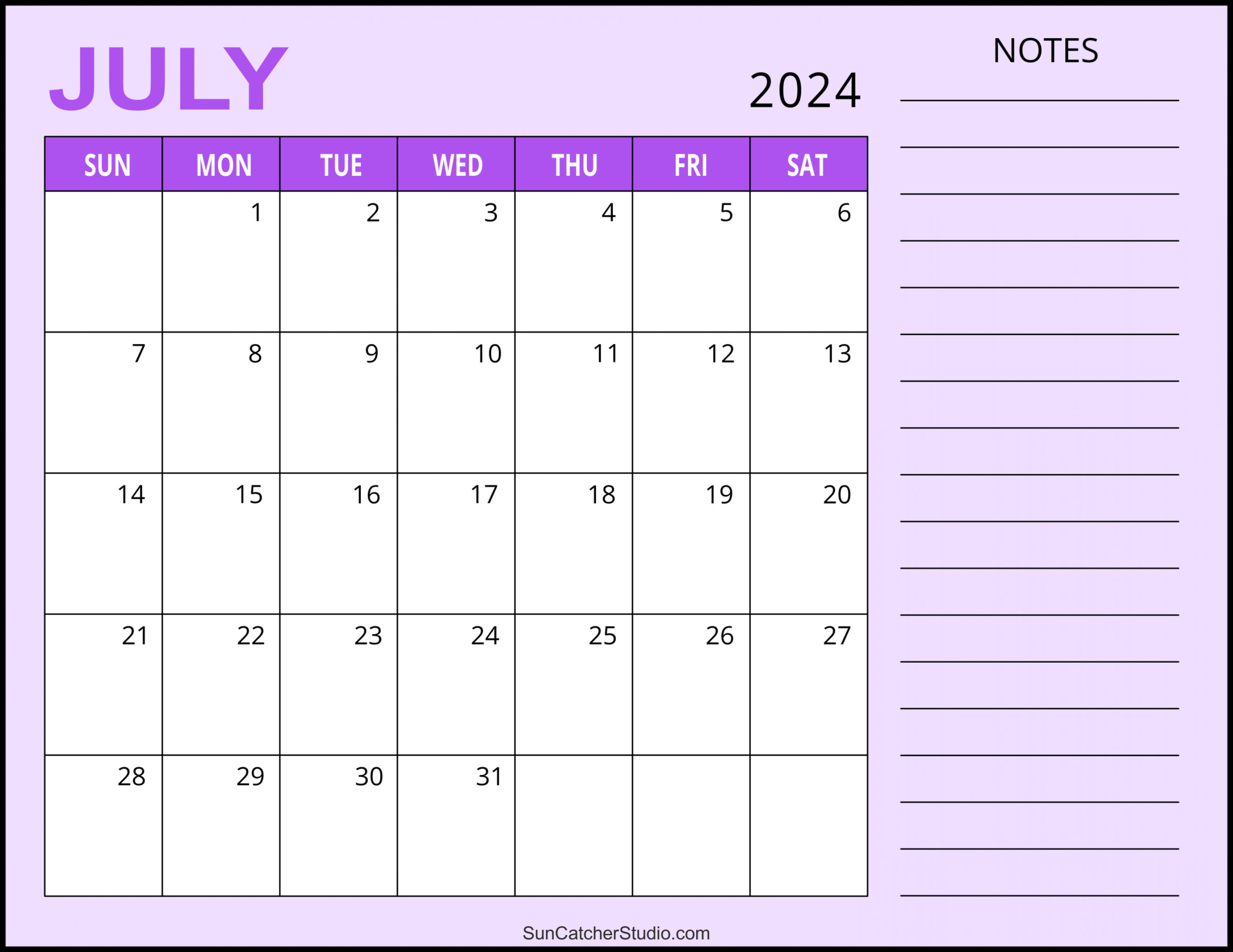 July  Calendar (Free Printable) – DIY Projects, Patterns