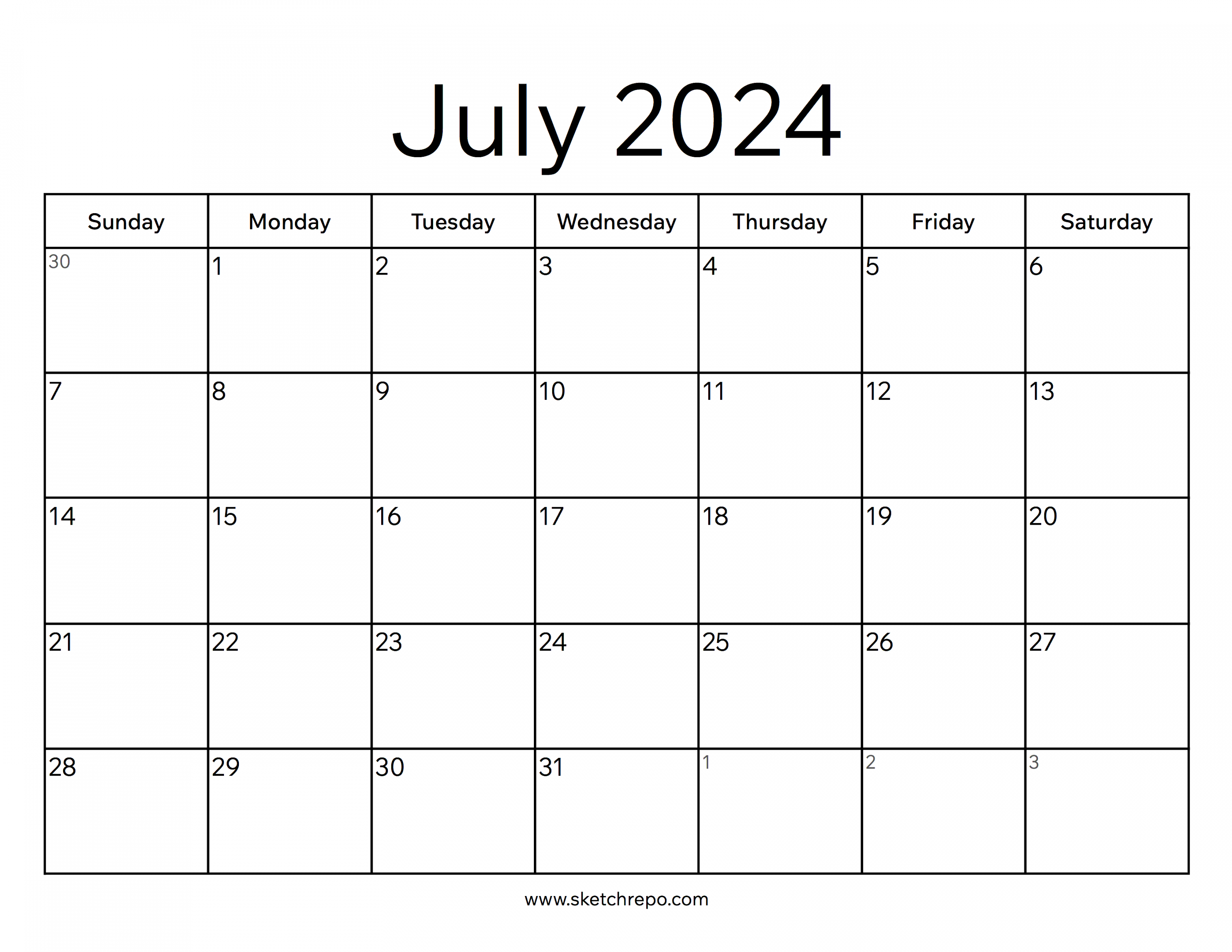 July  Calendar – Sketch Repo