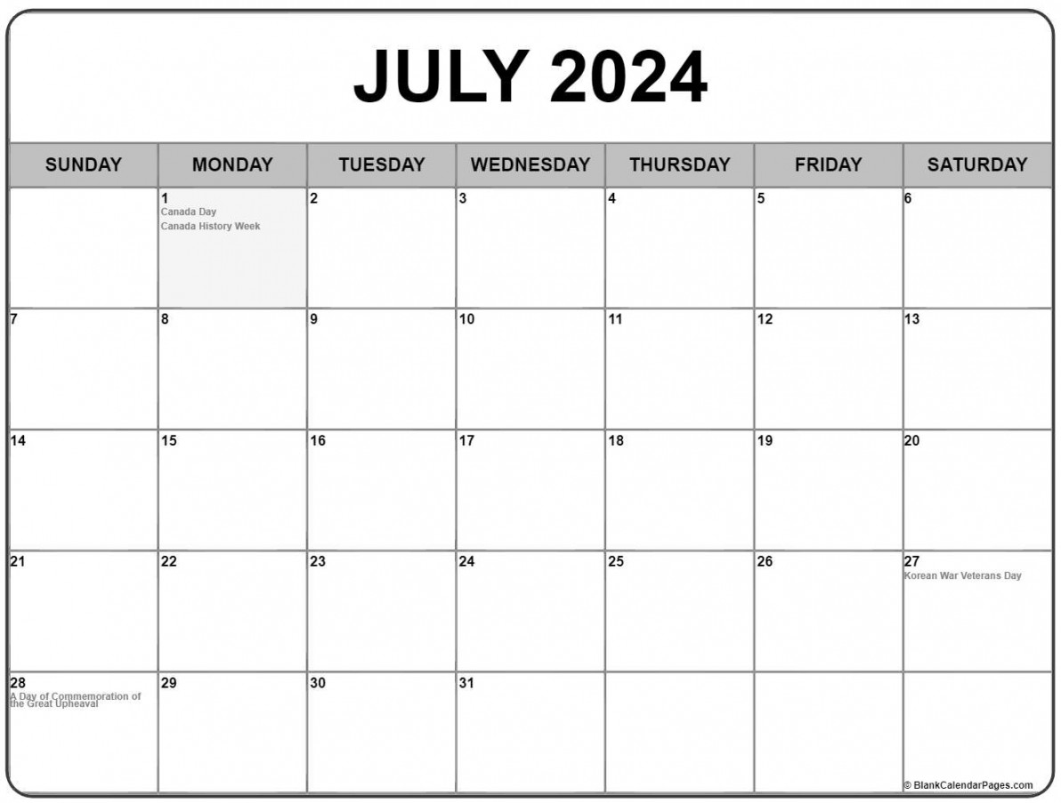 July  with holidays calendar