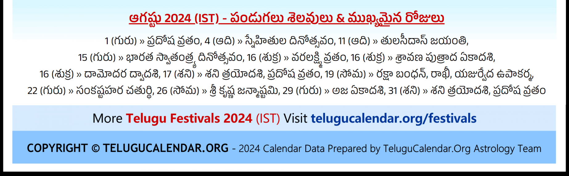 London Telugu Calendar  August PDF Festivals