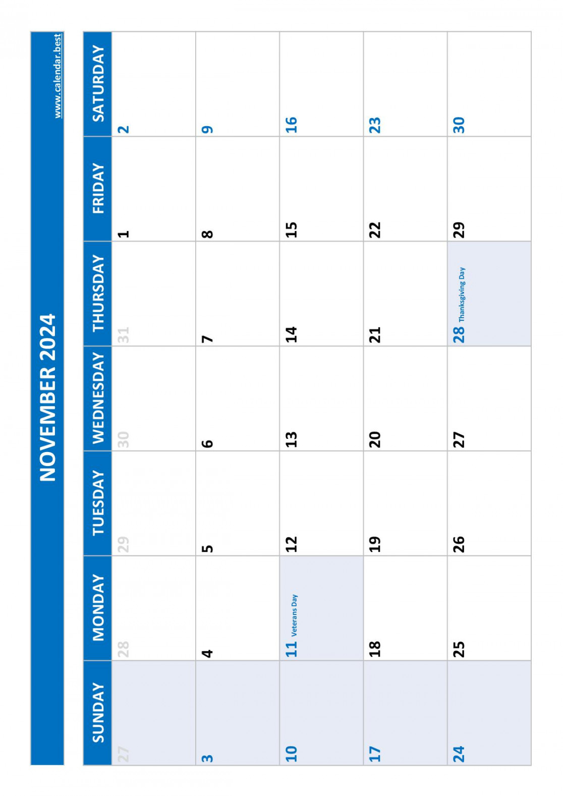 November  calendar -Calendar