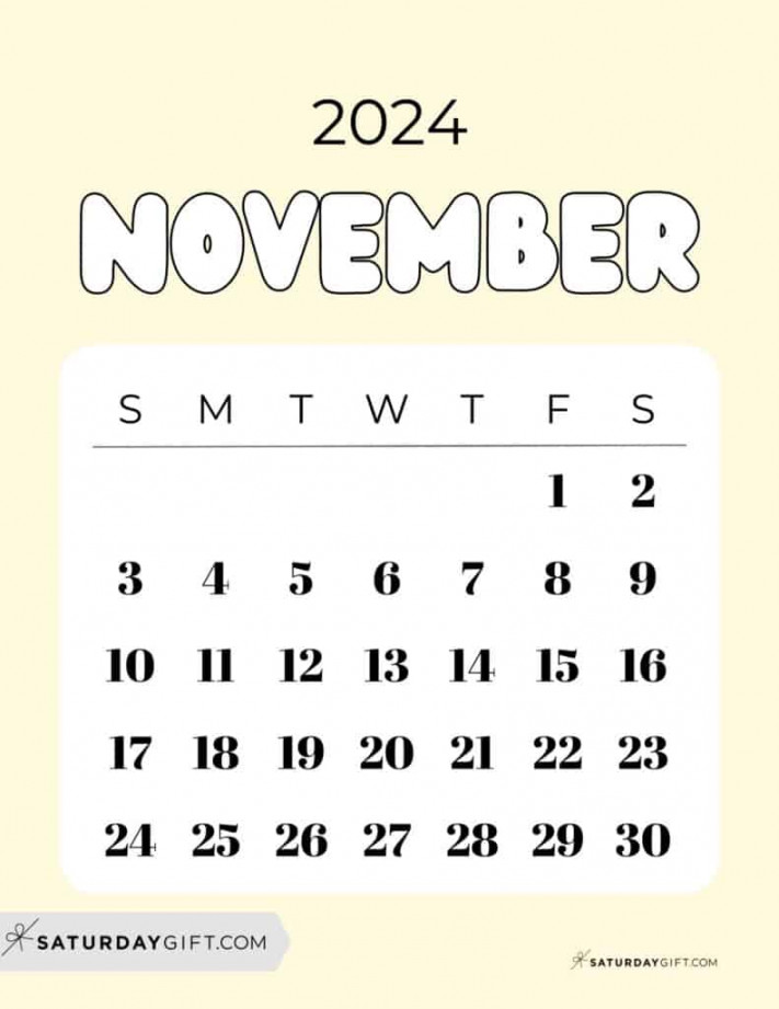 November  Calendar -  Cute & FREE Printables  SaturdayGift