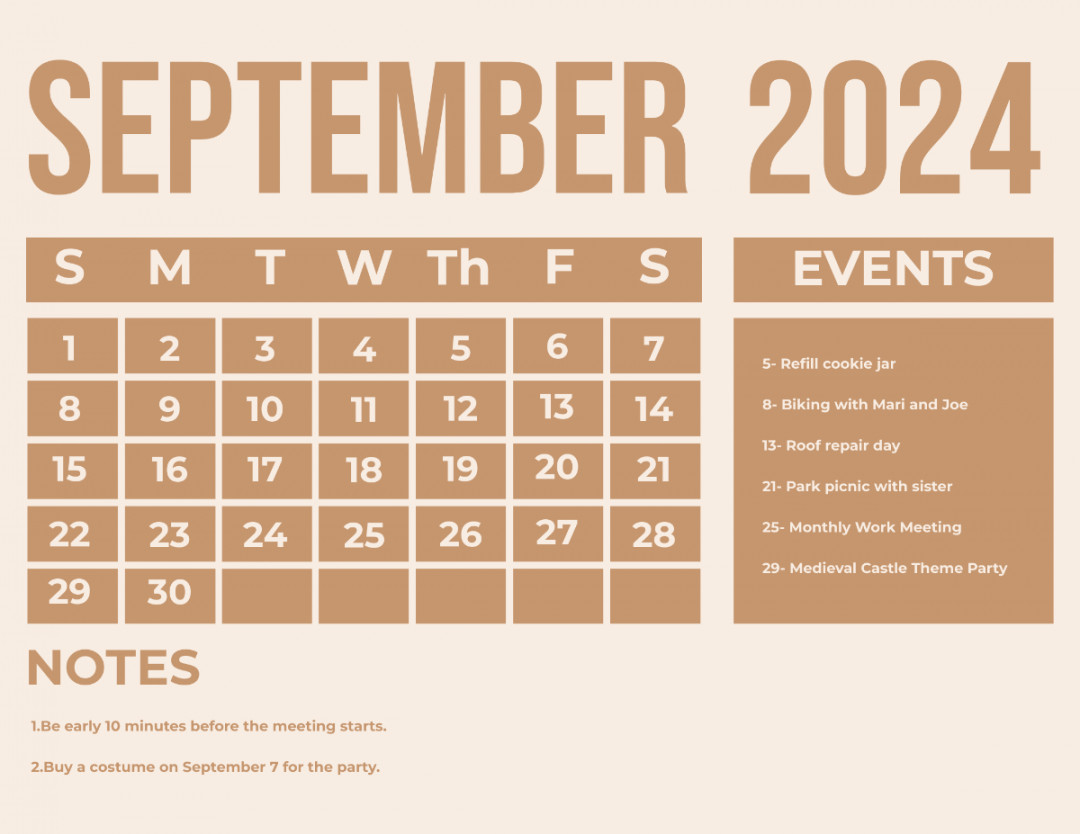 Printable September  Calendar Template - Edit Online