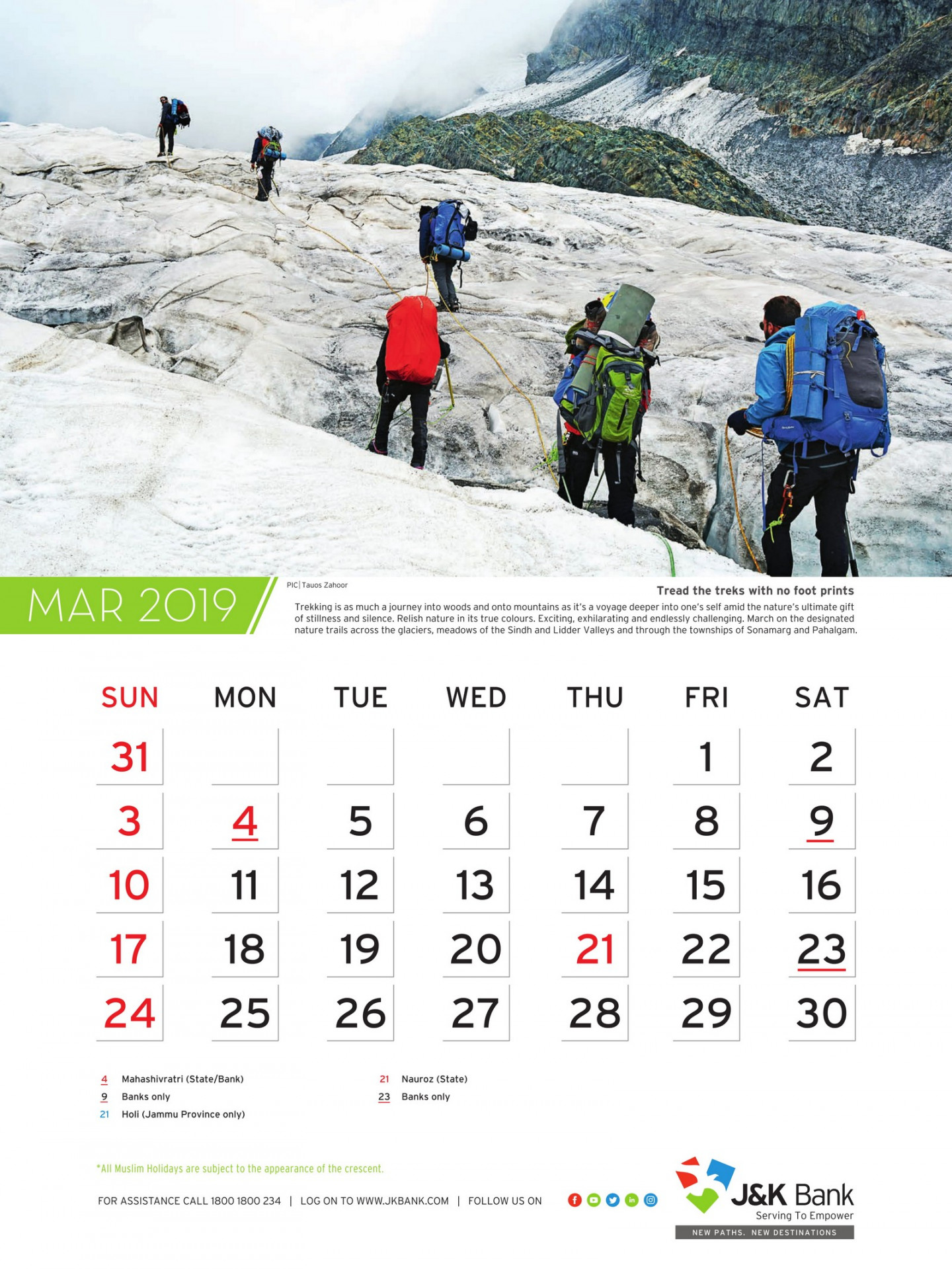 Wall Calendar  Jammu and Kashmir J&K Bank