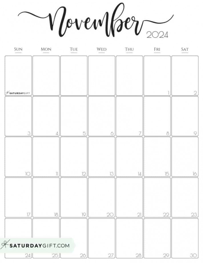 November  Calendar -  Cute & FREE Printables  SaturdayGift