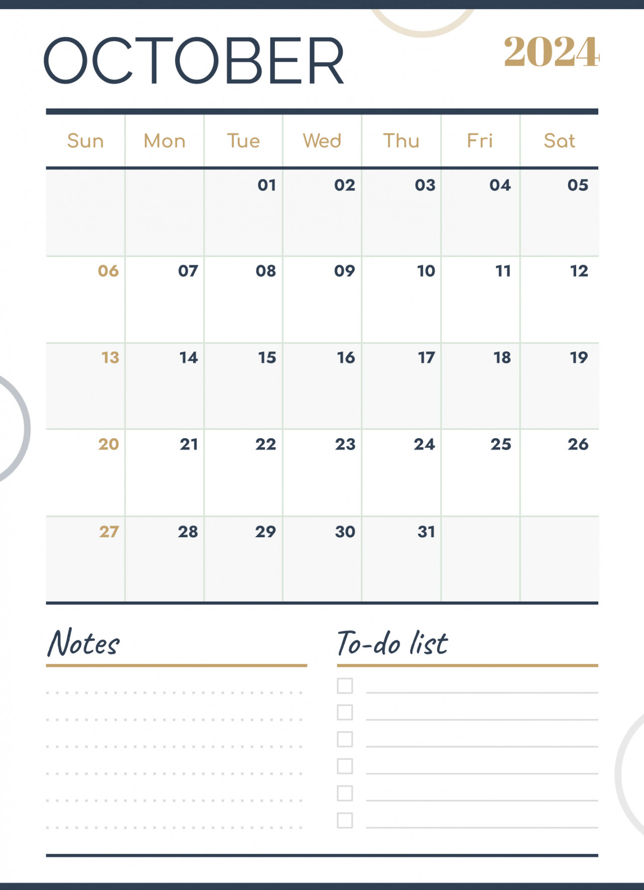 October  Calendar Free Google Docs Template - gdoc