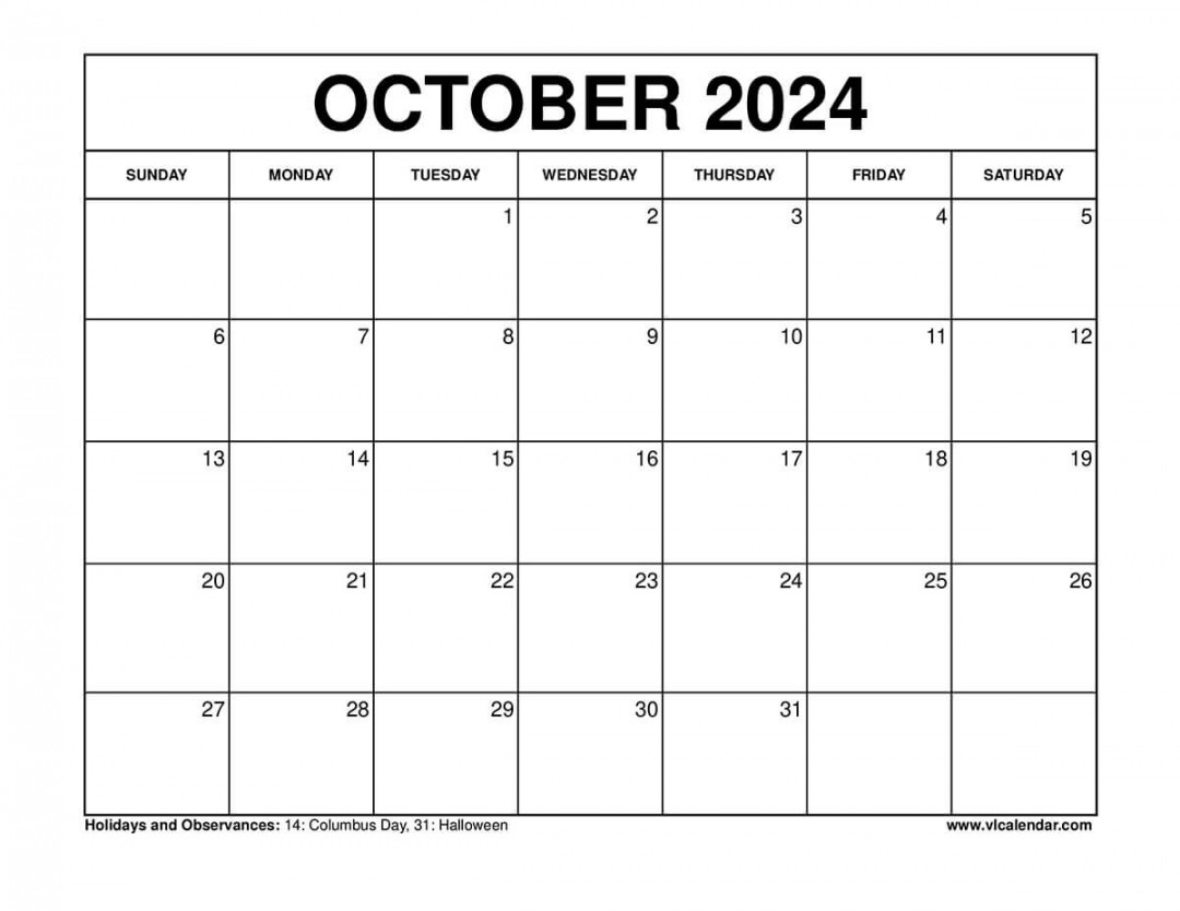 October  Calendar Printable Templates with Holidays