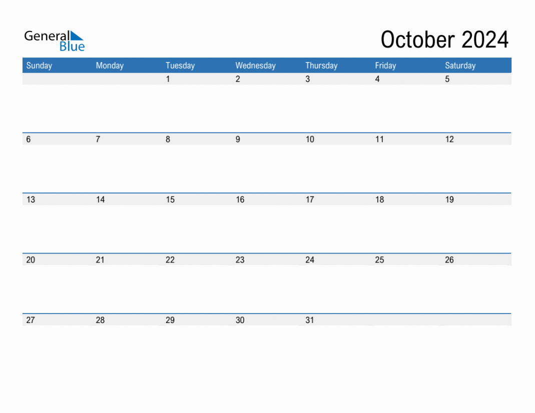 October  Monthly Calendar (PDF, Word, Excel)