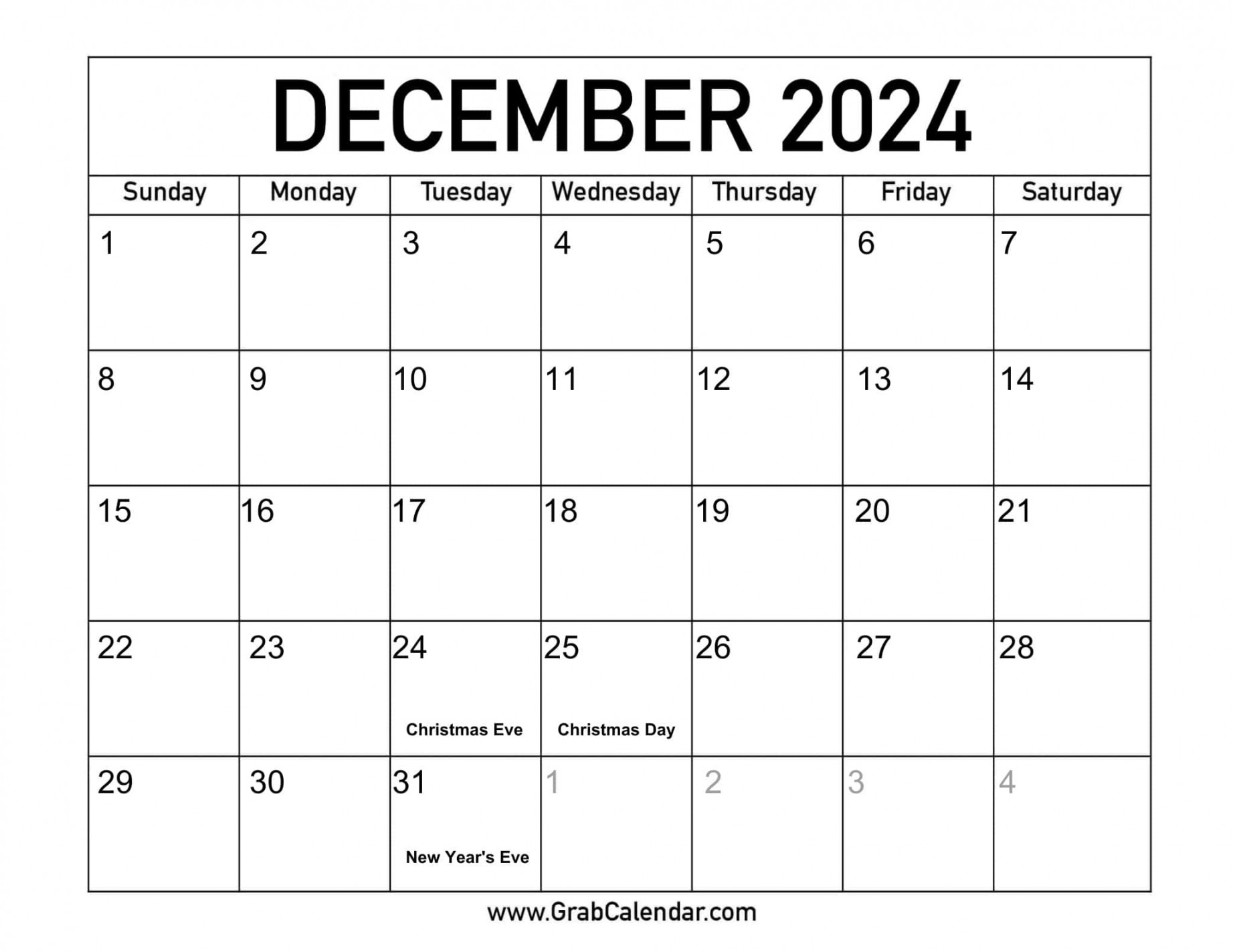 Printable December  Calendar