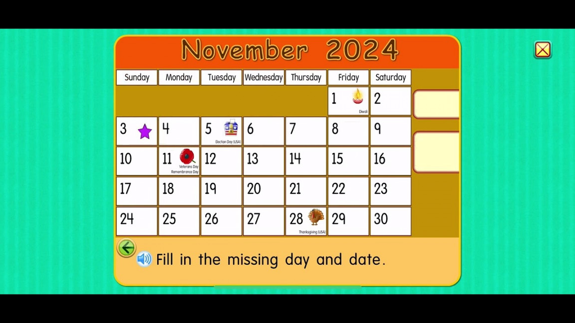 Starfall Calendar November ,