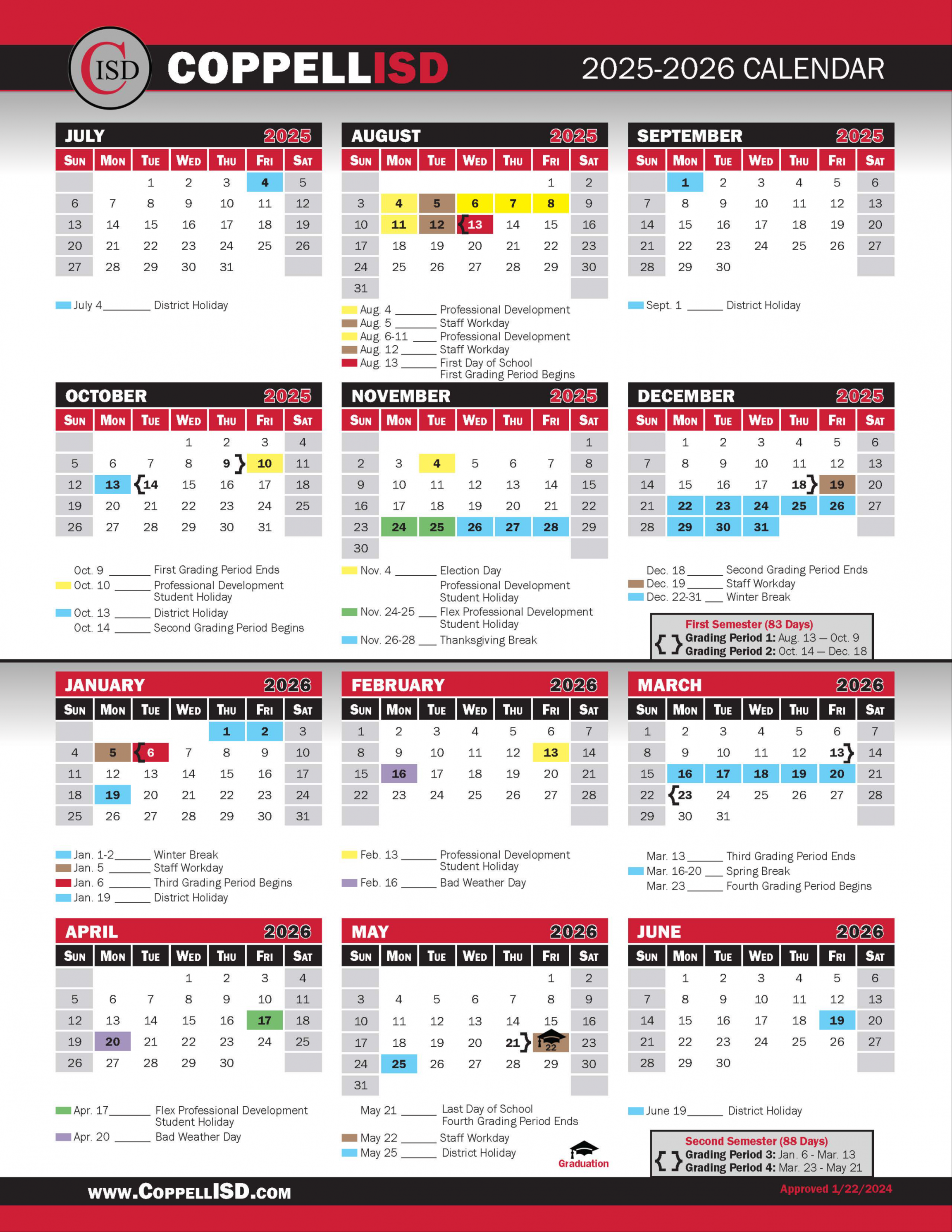 Calendar  Coppell ISD