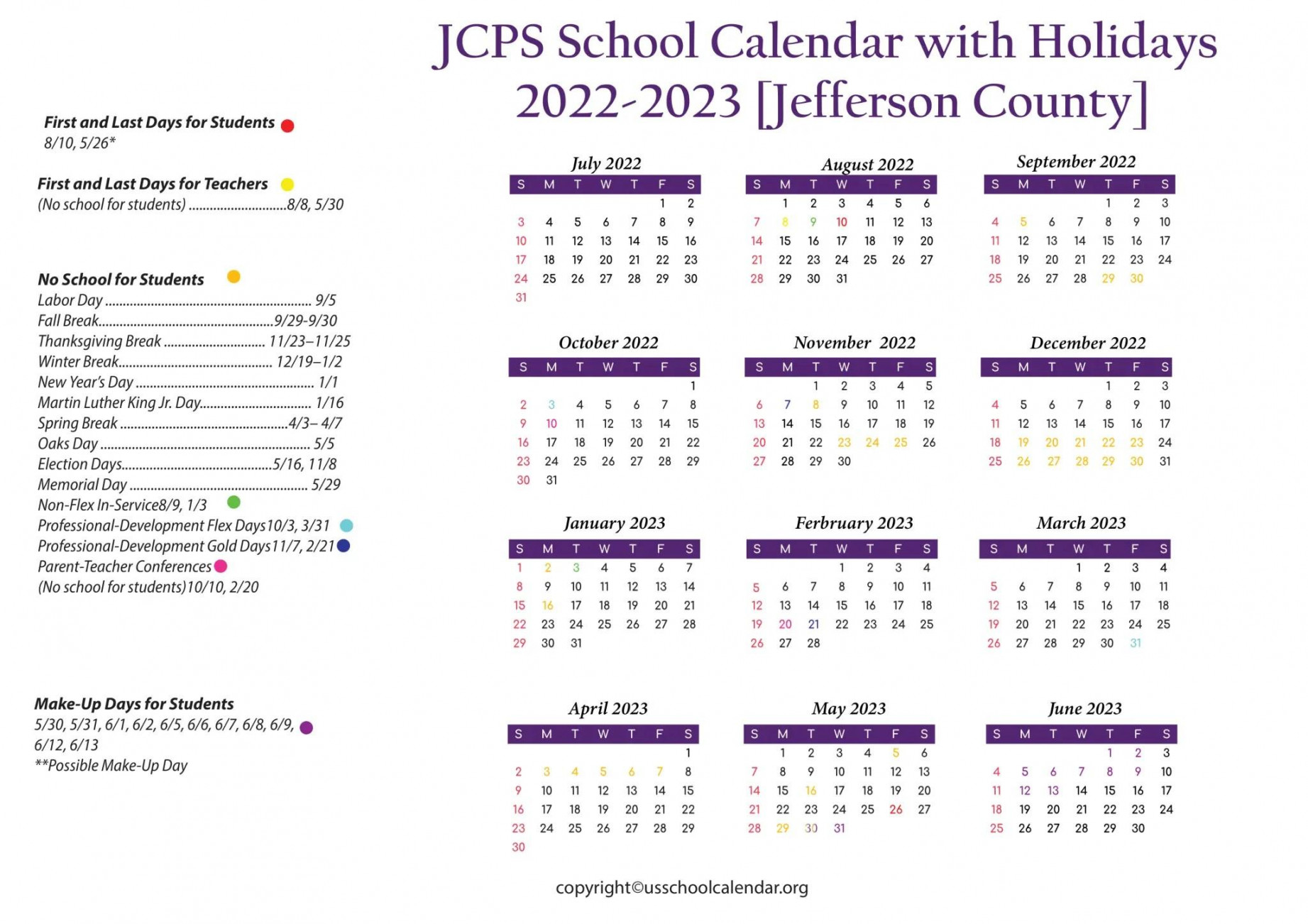 JCPS School Calendar -