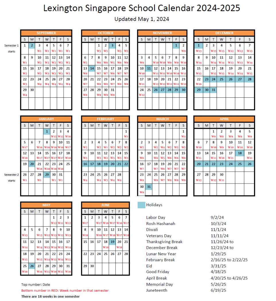 - School Calendar - Lexington Singapore School