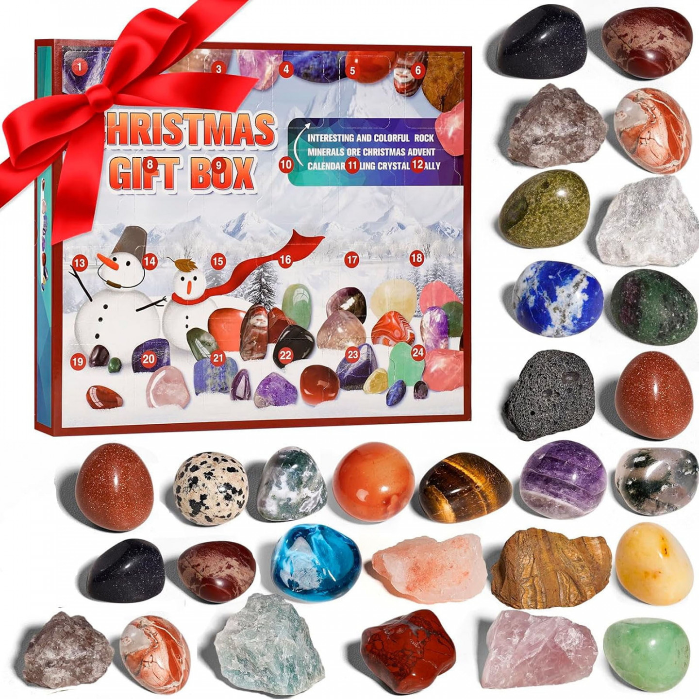 Advent Calendar for Kids Toys Gifts Box with Crystals & Rocks &  Minerals,  Days Collection Christmas Countdown Calendar