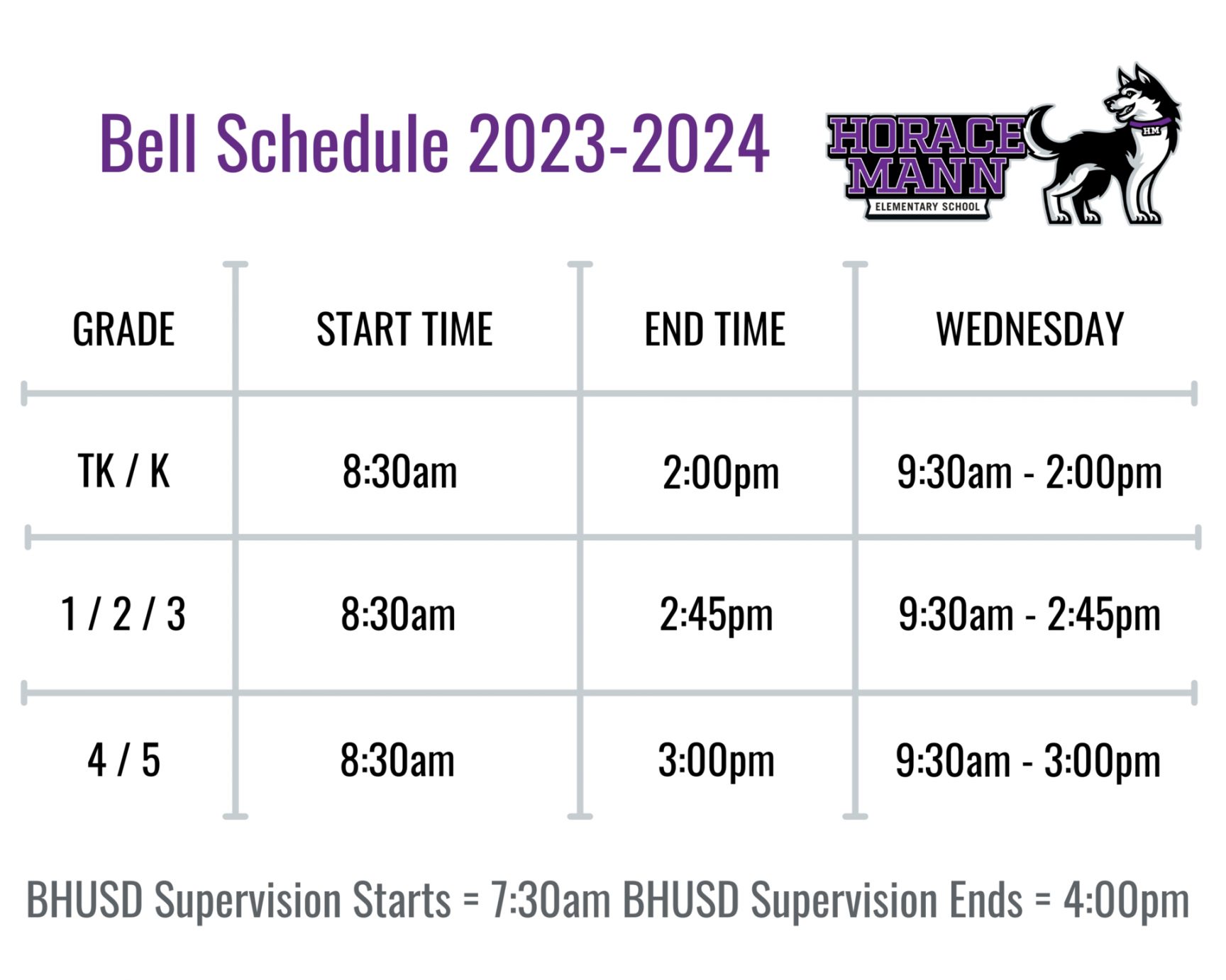 Bell Schedule – About HM – Horace Mann Elementary School