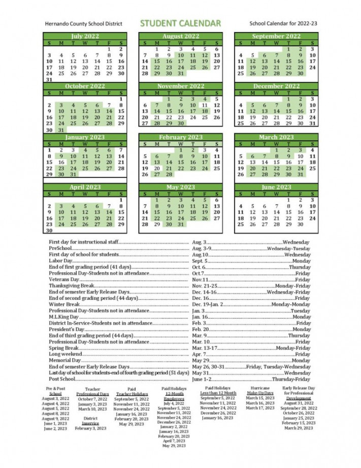 Hernando County Calendar