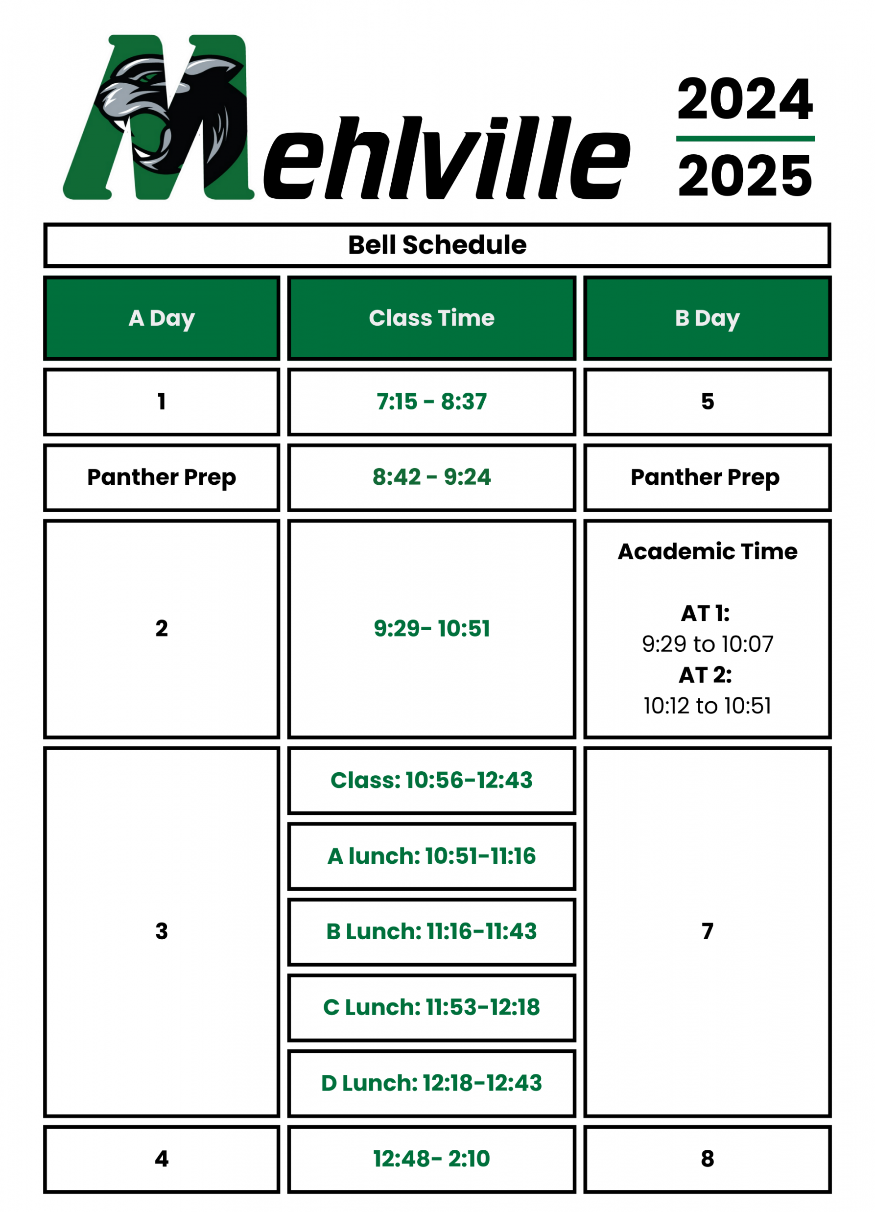 MHS Bell Schedule - Mehlville High School