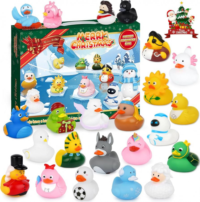 Advent Calendar ,Rubber Duck Advent Calendar, Days Christmas  Countdown Calendar,Christmas Party Favors,Rubber Duck Bath Toys for Toddler