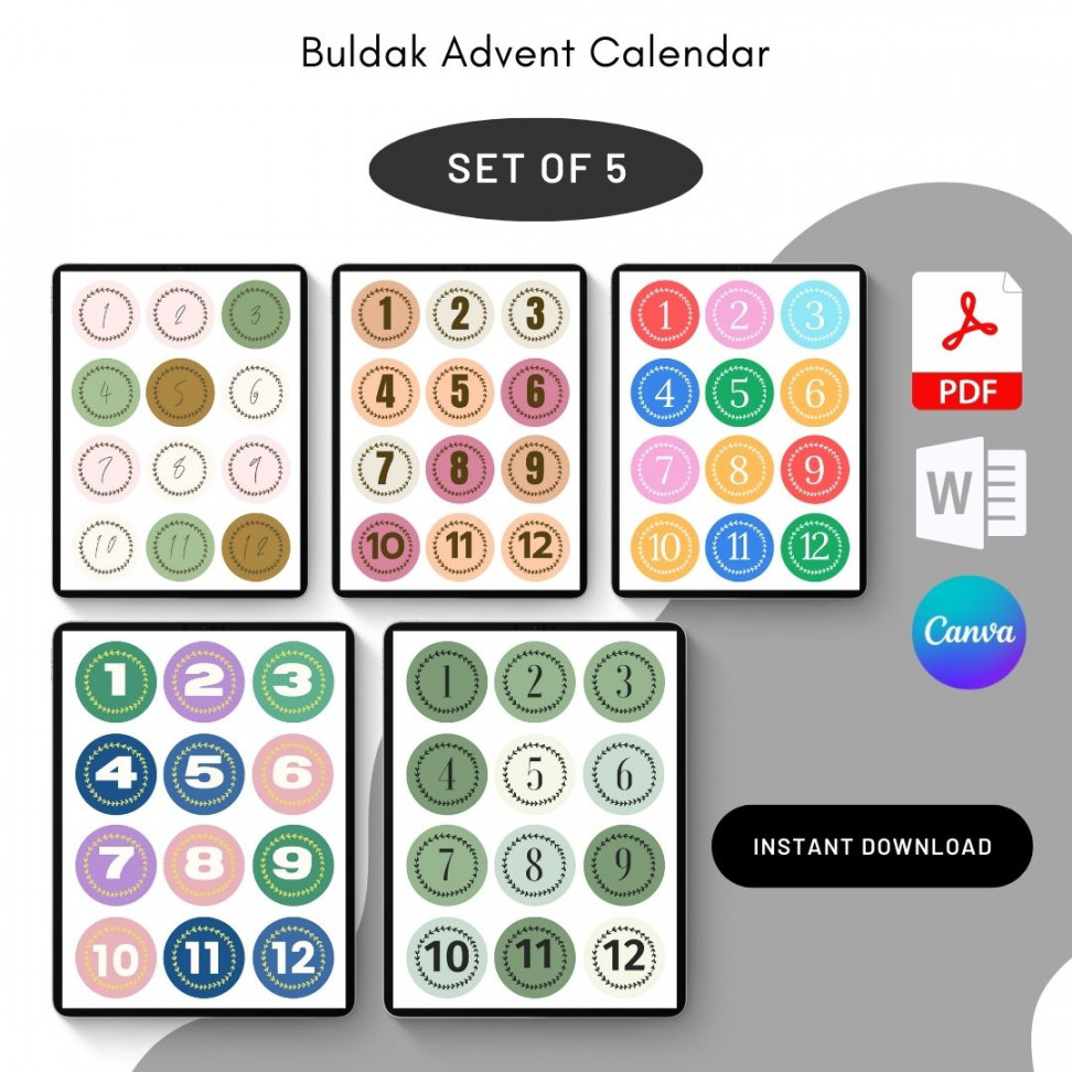 Buldak Advent Calendar Printable Template in PDF, Word