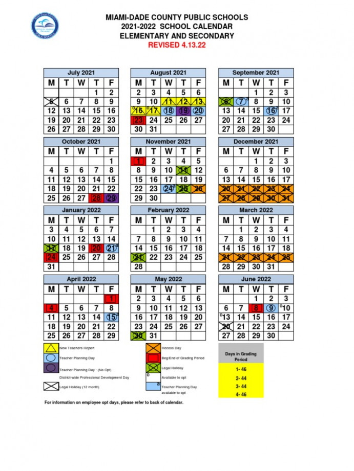 FINAL MDCPS Elementary and Secondary Calendar -  PDF