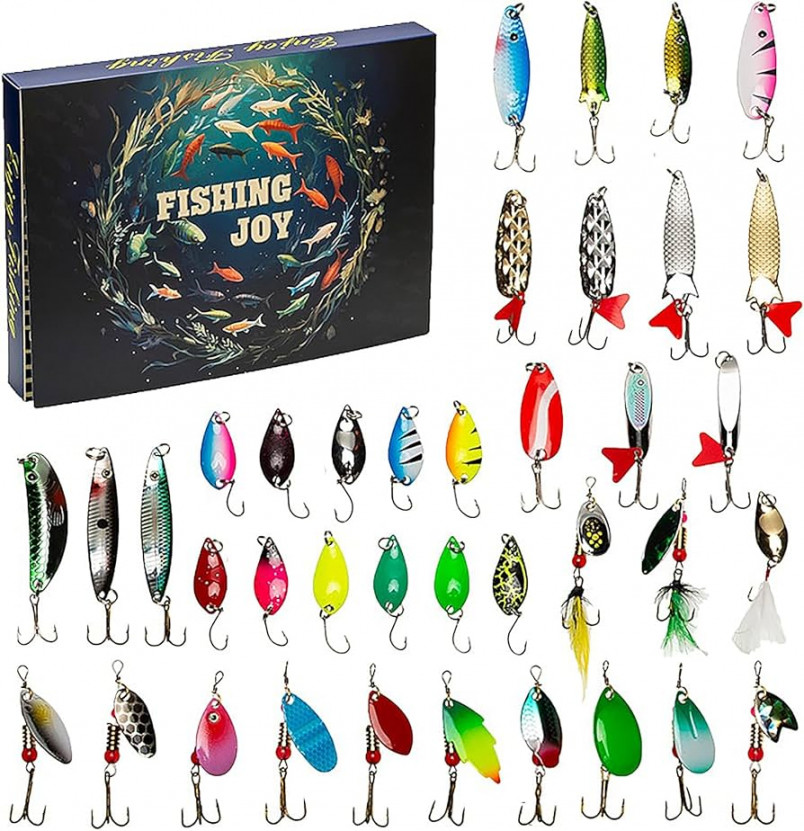 Fishing Advent Calendar , Pcs Christmas Countdown Fish Tackle Set  Fishing Lures Set for Fisherman Adult Teen Men Xmas Surprise Fish Bait Gift  to