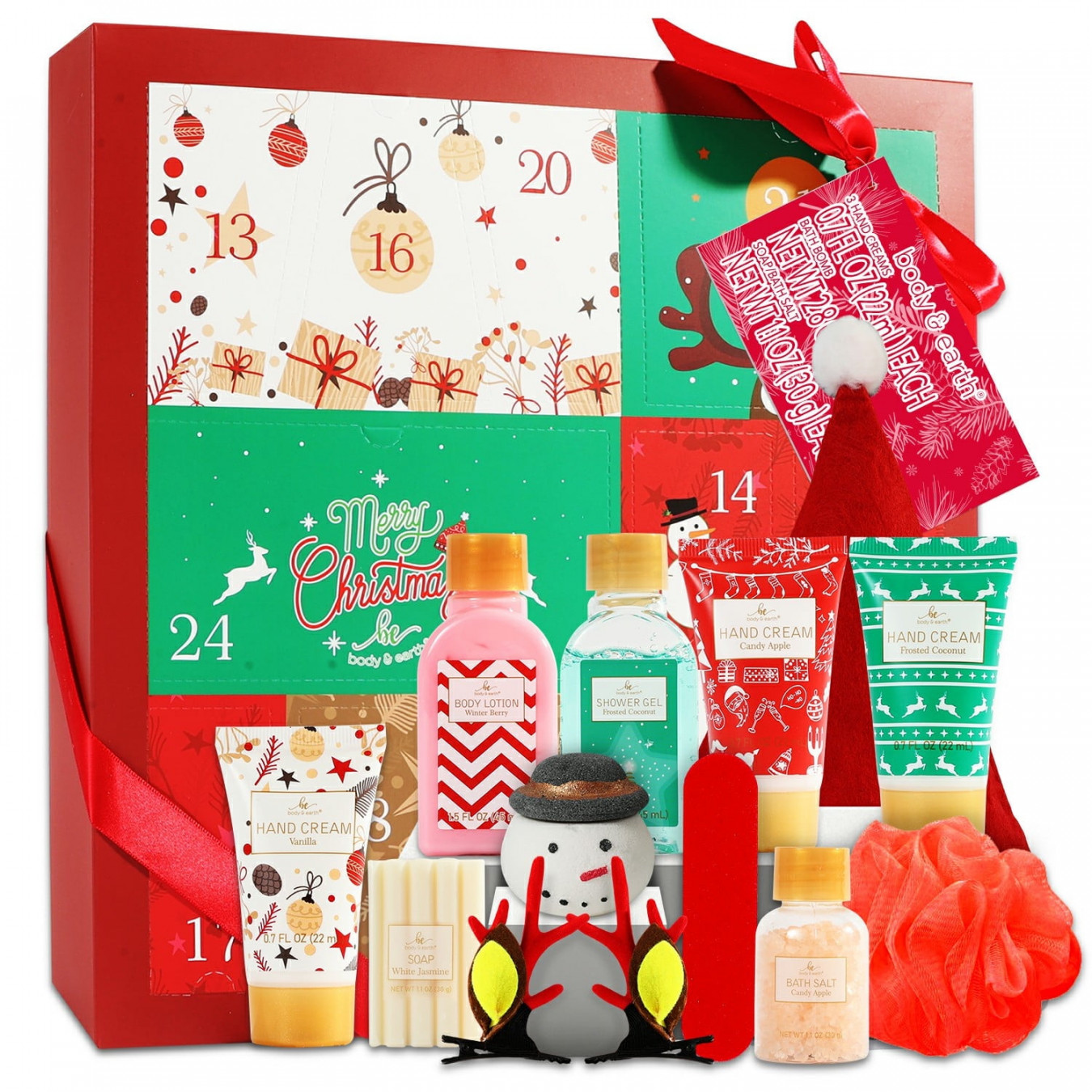 Body & Earth Xmas Holiday Gift Sets for Women,  Pcs Advent Calendar, Bath  Body Set Skin Care Spa Kits