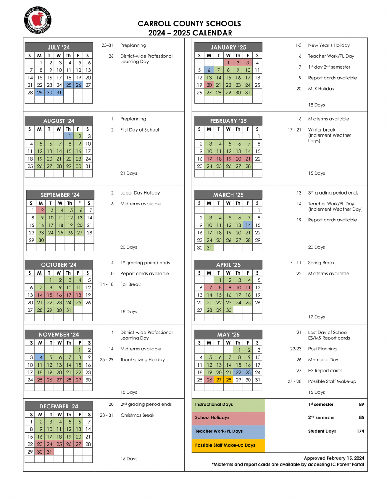 Carroll County Schools Calendar - Bay Springs Middle