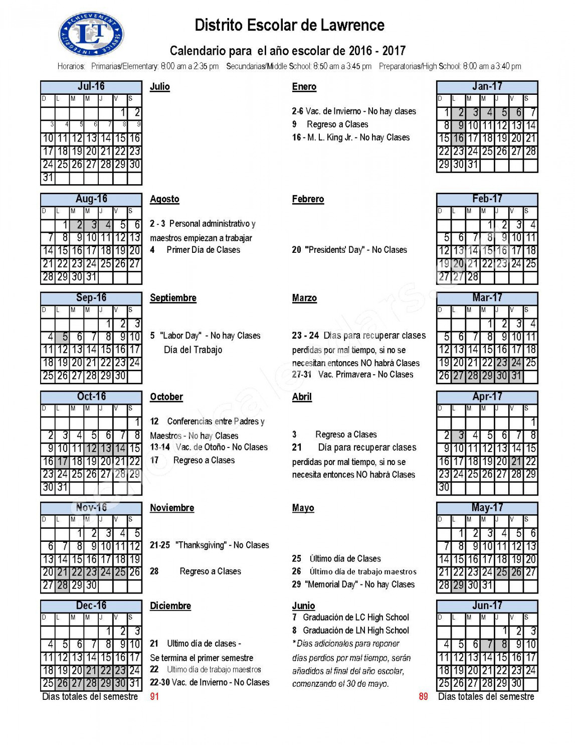 Lawrence Township Calendar