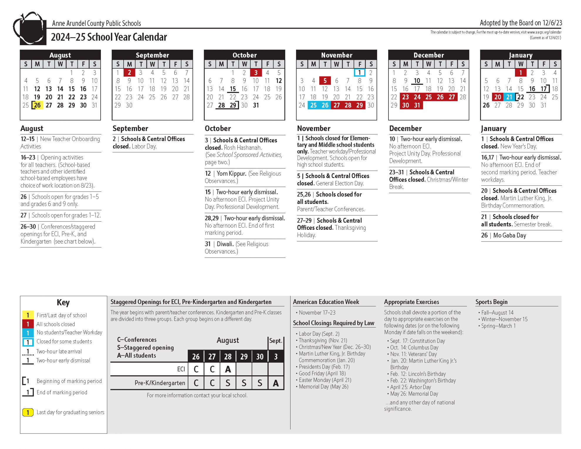 School Calendar  Anne Arundel County Public Schools