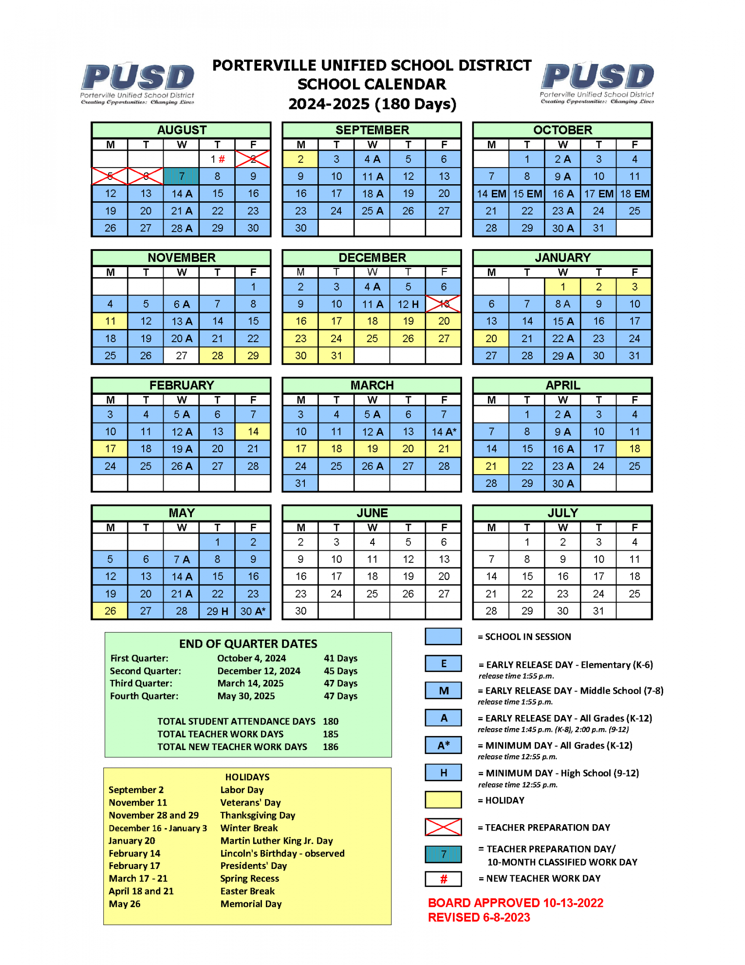 Yearly Calendar - Calendars - Porterville Unified School District